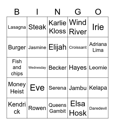 Vincent Bingo Card