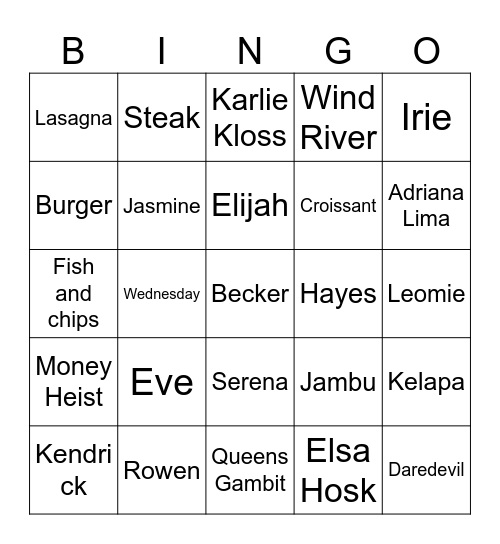 Vincent Bingo Card