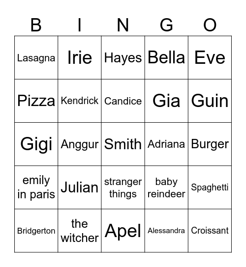 BINGO AMITY Bingo Card