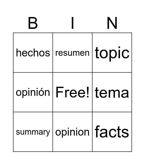 Vocabulario TS 6 Bingo Card