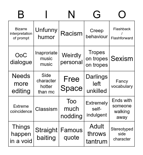 movie tropes Bingo Card