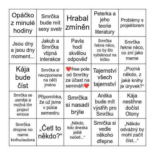SMRČKAAA Bingo Card