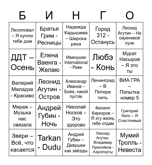 Свадебно-Музыкальная вакханалия Bingo Card