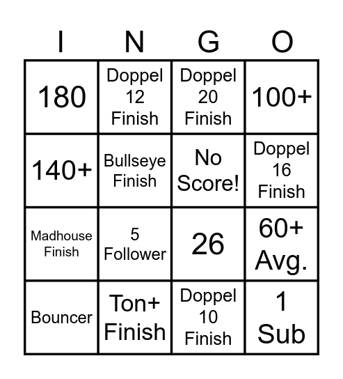 Dart Bingo Card