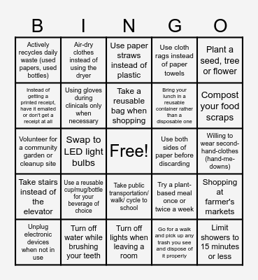 Sustainability Week Bingo Card