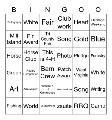 4-H Achievement Bingo Card