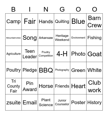 4-H Achievement Bingo Card