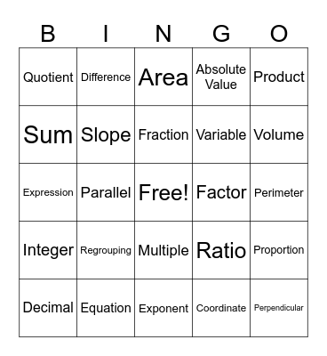 Math Bingo Card
