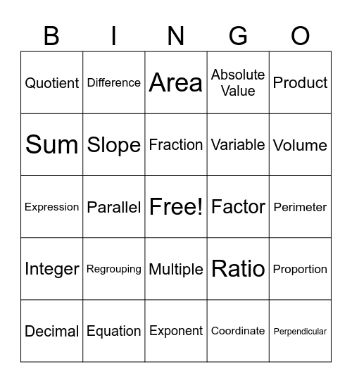 Math Bingo Card
