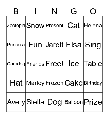 Helena's Birthday Bingo Card