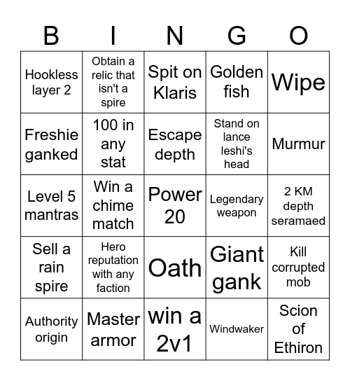 Deepwoken progression bingo Card