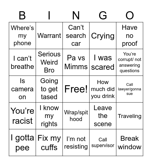 Screamers Bingo Card