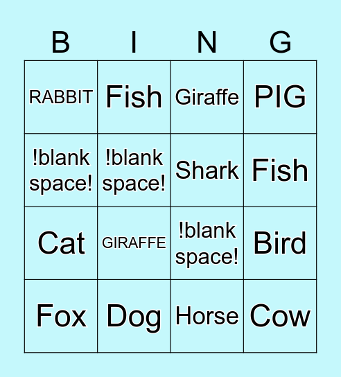 Animal Bingo Card