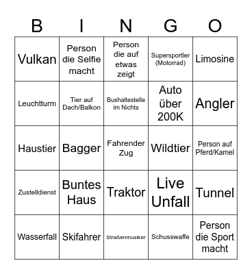 Street View Bingo Card