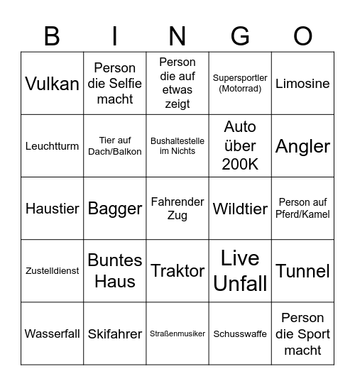 Street View Bingo Card