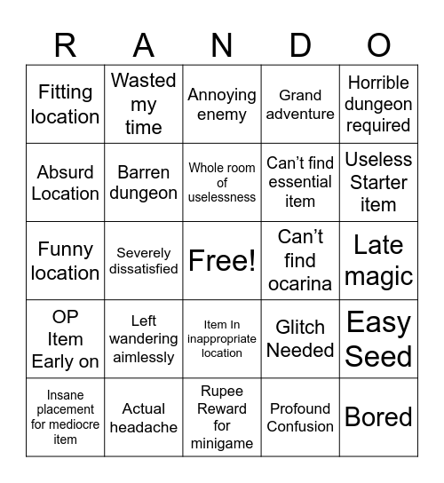 ZELDA RANDOMIZER BINGO Card