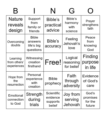 Why I Believe in God Bingo Card