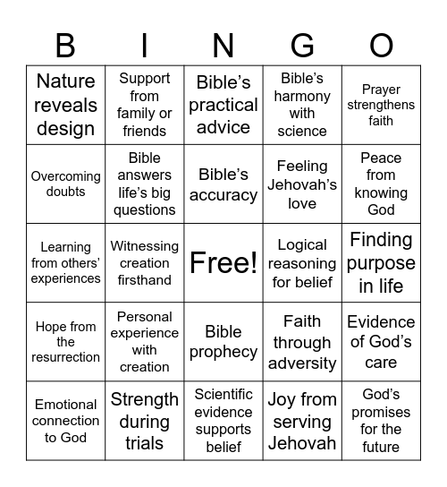 Why I Believe in God Bingo Card