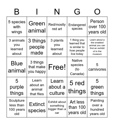Museum Bingo Card