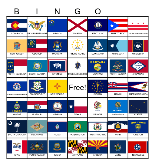 US FLags Bingo Card