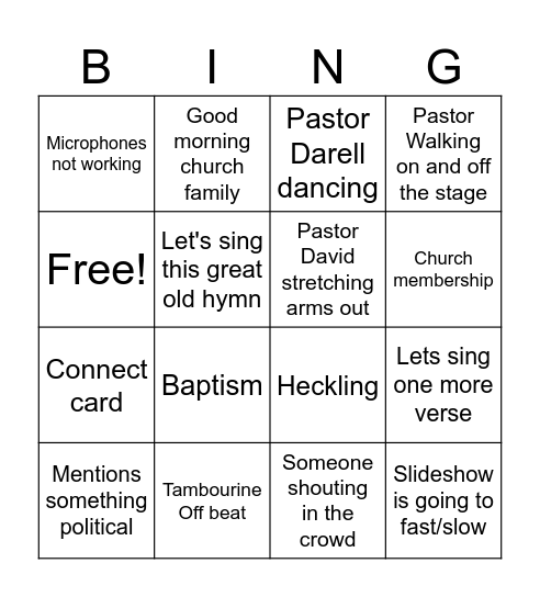Church Bingo Card