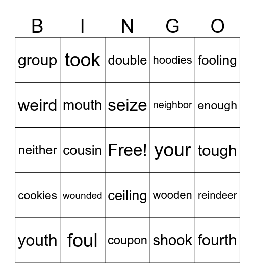 Tricky Vowel Teams BINGO Card