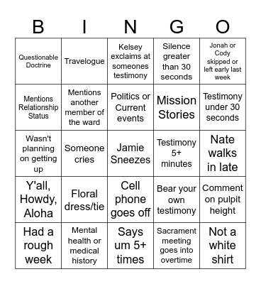Geriatric YSA as Bingo Card
