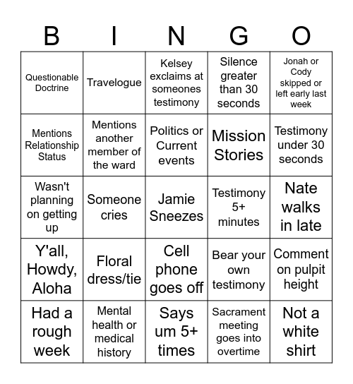 Geriatric YSA as Bingo Card