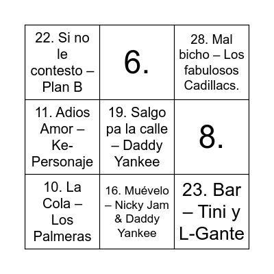 Bingo Musical Bingo Card