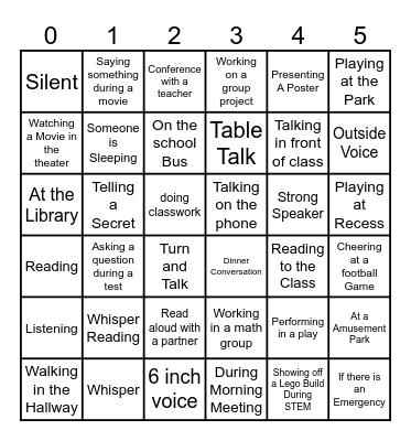 Voice Level Bingo Card