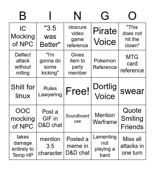 Comrade Bingo Card