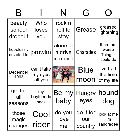 The world of grease and Dirty Dancing 🎙️ Bingo Card