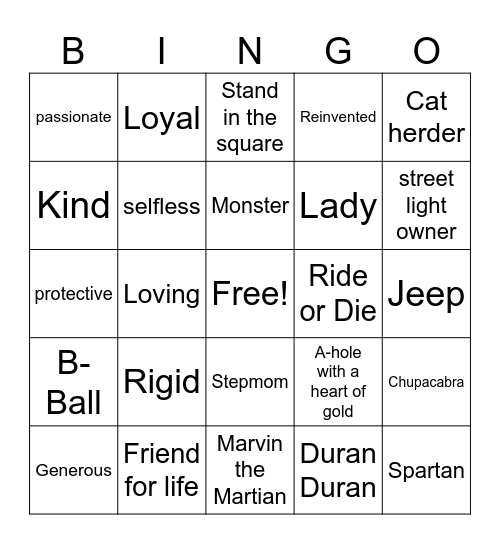 Heather Bingo Card
