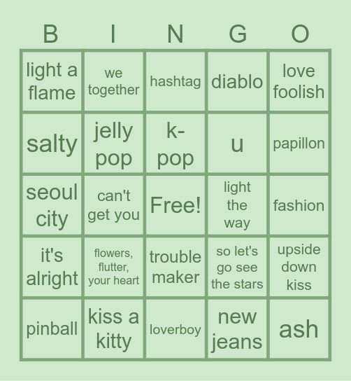 guess the song! Bingo Card