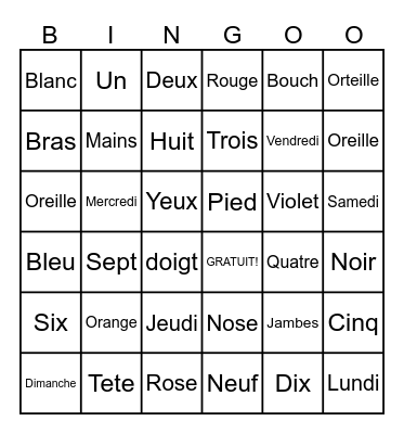 French Review Bingo Card