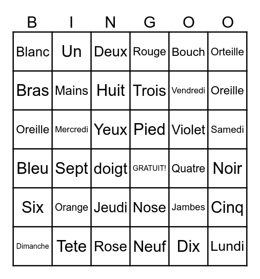 French Review Bingo Card