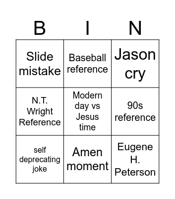 Church Bingo Card