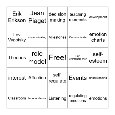 Social Emotional competence Bingo Card