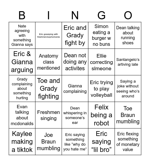 XC Dinner Banquet Bingo Card