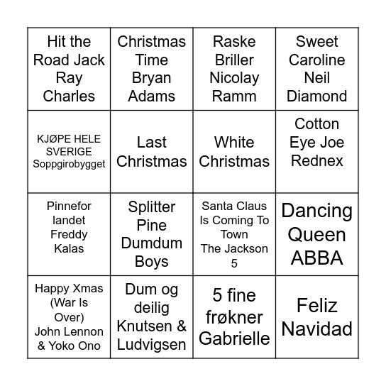 MusikkBingo Card