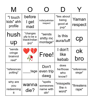 Moody Bingo Card