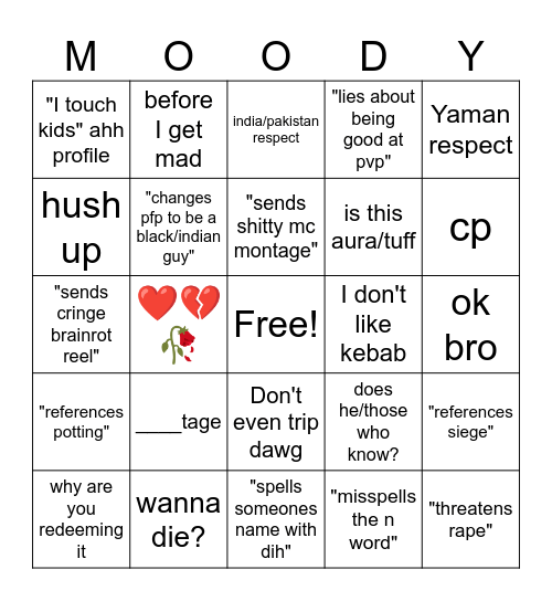 Moody Bingo Card