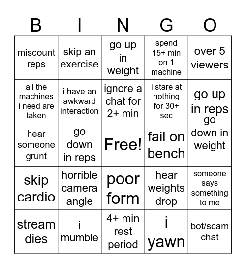 lifting stream Bingo Card