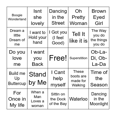 Musical Bingo Game 1 Bingo Card