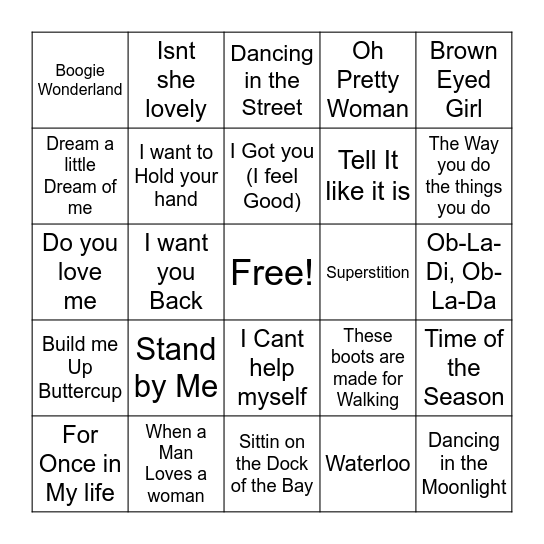 Musical Bingo Game 1 Bingo Card
