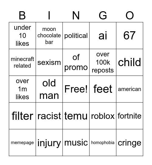 Reels Bingo Card