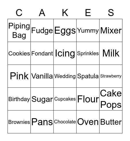 Cupcake Bingo Card