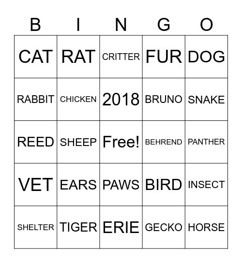 PAWS BINGO Card