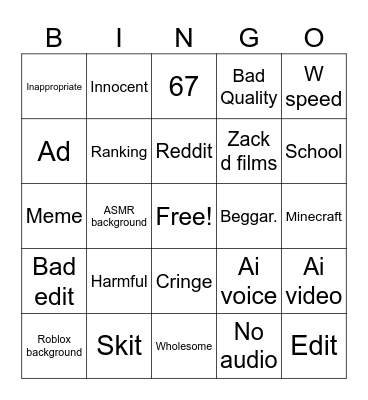 Yt shorts Bingo Card