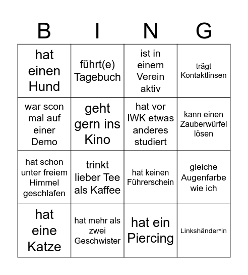 Personenbingo Card